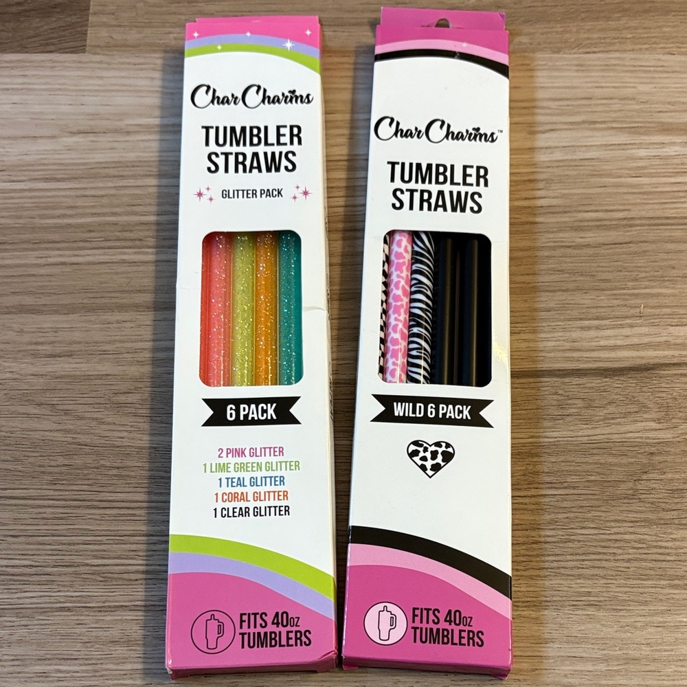 2 Sets of Char Charms Tumbler Straws Glitter and Wild packs